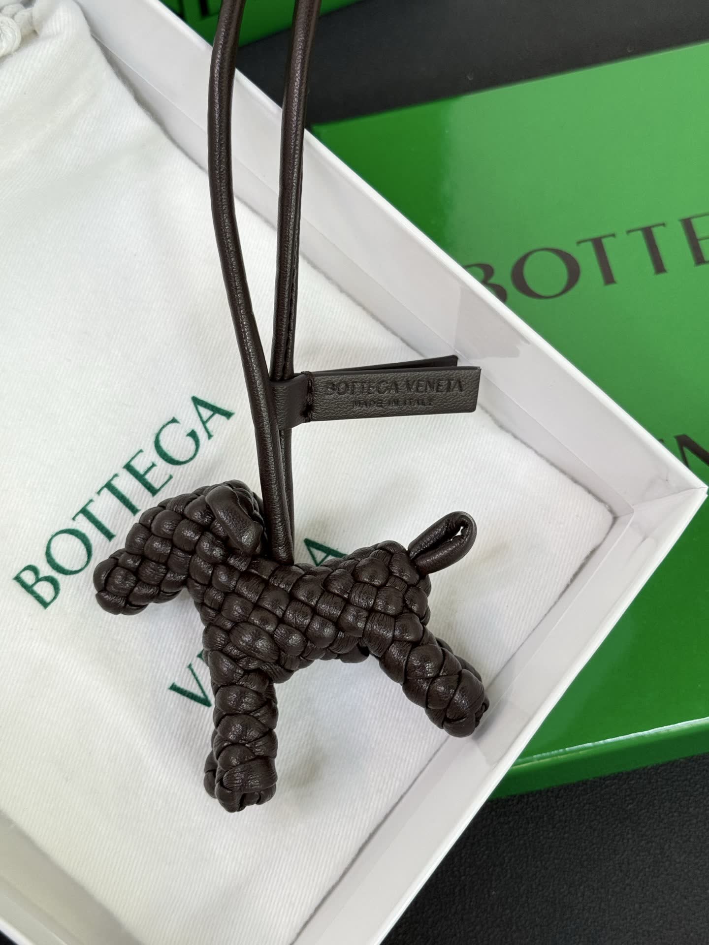 Bottega Veneta Black Leather Dog Charm